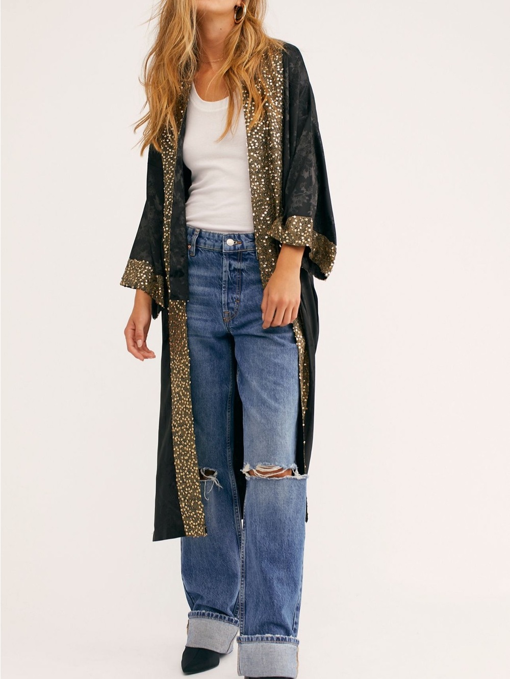 Free People Black Sequin Duster